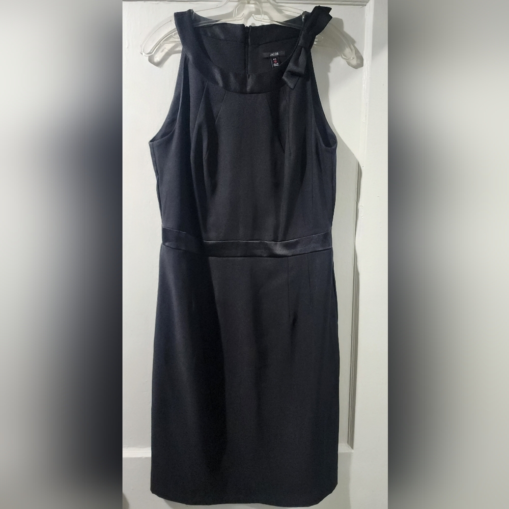 💫JACOB Black Sleeveless Sheath Dress Satin Waistband Bow Detail🖤 Size L